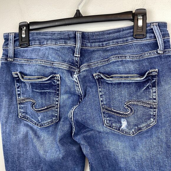 Silver Jeans Boyfriend Jeans Womens 29 Blue Distressed Frayed Hem Stretch Denim - Picture 4 of 12